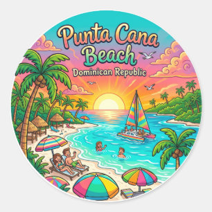 Pegatina Redonda Playa Punta Cana República Dominicana