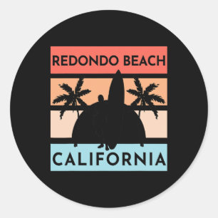 Pegatina Redonda Playa Redondo California Surf Verano Vacaciones Vi