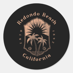Pegatina Redonda Playa Redondo California Surfista Retro Vintage Be
