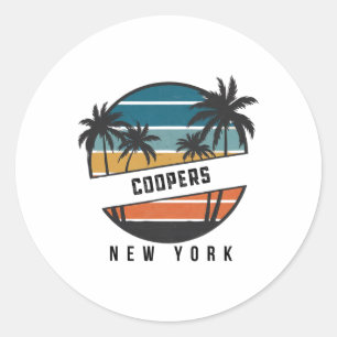 Pegatina Redonda Playa Retro Coopers Nueva York Surfboard Surfing _