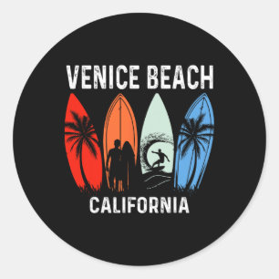 Pegatina Redonda Playa retro de surf de Venice Beach California