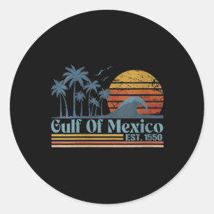 Pegatina Redonda Playa Retro Vintage Del Golfo De México 1550