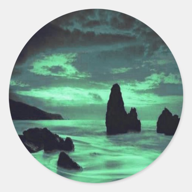 Pegatina Redonda Playa, Rocas (Anverso)