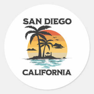 Pegatina Redonda Playa San Diego California Verano Vacaciones Surf
