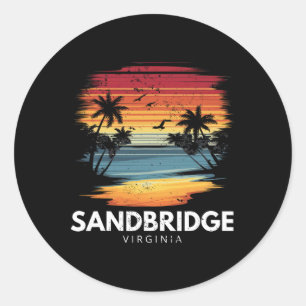 Pegatina Redonda Playa Sandbridge Virginia Surfboard Surfing Vintag