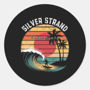 Pegatina Redonda Playa Silver Strand California Playa Surfing