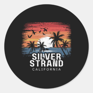 Pegatina Redonda Playa Silver Strand California Surfing Surfista _1