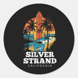 Pegatina Redonda Playa Silver Strand California Tabla de surfear Su