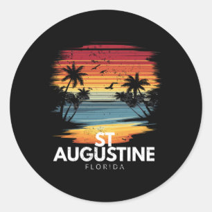 Pegatina Redonda Playa St Augustine Florida Surfboard Surfing Vinta