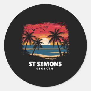 Pegatina Redonda Playa St Simons Georgia Surfista Palma Souvenir