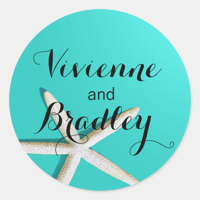 Pegatina Redonda Playa Starfish FIngers | VERDE AZULADO (Anverso)