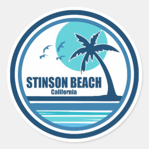 Pegatina Redonda Playa Stinson California Palma Pájaros