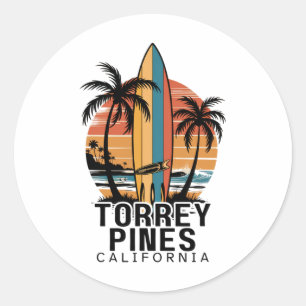 Pegatina Redonda Playa Torrey Pines California Surfing Surfista 