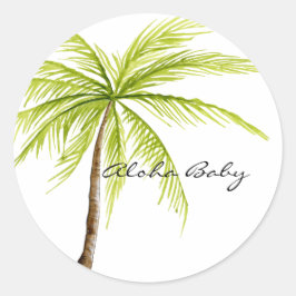 Pegatina Redonda Playa Tropical Aloha Baby Shower Palm Tree Island