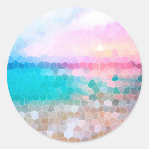 Pegatina Redonda Playa Tropical De Glass Sunrise Stain