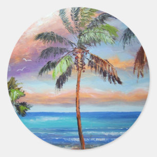 Pegatina Redonda Playa tropical de la isla