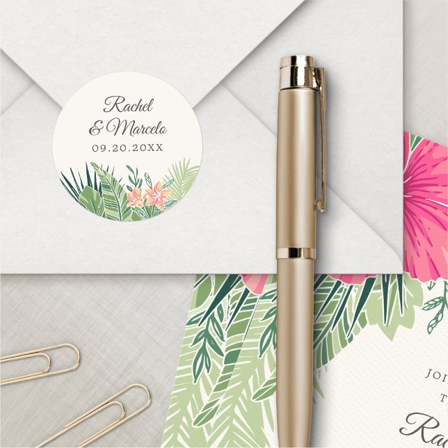 Pegatina Redonda Playa Tropical Floral (Subido por el creador)