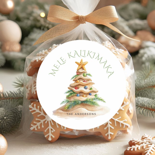 Pegatina Redonda Playa tropical Mele Kalikimaka Árbol de Navidad (Subido por el creador)