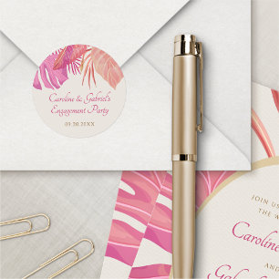 Pegatina Redonda Playa Tropical Rosa