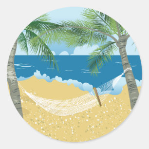 Pegatina Redonda Playa ~ Vacaciones Tropical Beach Hammock