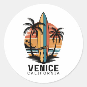 Pegatina Redonda Playa Venice California Surfing Surfista