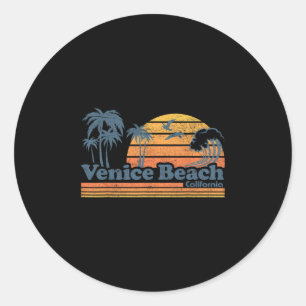 Pegatina Redonda Playa Venice California Vacaciones Bonito Vintage