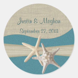 Pegatina Redonda Playa Verde azulada Starfish & Burlap