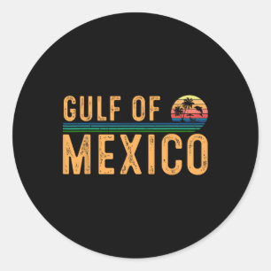 Pegatina Redonda Playa Vintage Del Golfo De México - Puerto Del Gol