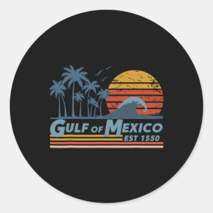 Pegatina Redonda Playa Vintage Del Golfo De México Retro Est 1550