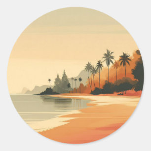 Pegatina Redonda Playa vintage/retro/tropical