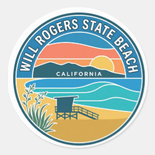 Pegatina Redonda Playa Will Rogers State California