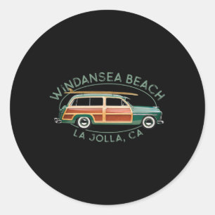 Pegatina Redonda Playa Windansea, La Jolla, California Surf Vintage
