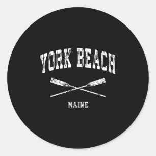 Pegatina Redonda Playa York Maine Oars Cruzadas Náuticas Vintage