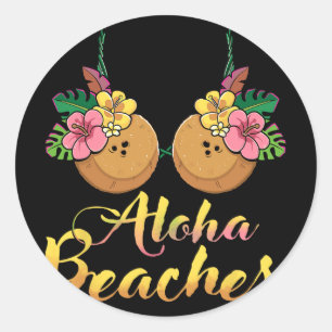 Pegatina Redonda Playas Aloha Coco Bra Flor Pecho Hawaii