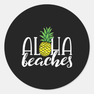 Pegatina Redonda Playas Aloha Fiesta de Soltera Hawaiana Piña