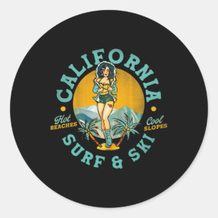 Pegatina Redonda Playas Calientes De California Surf And Ski, Pendi