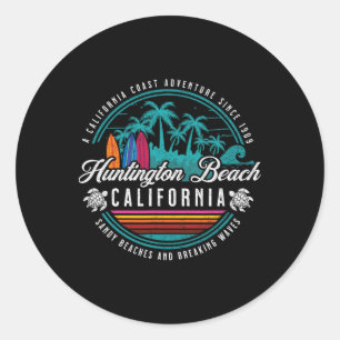 Pegatina Redonda Playas de arena de Huntington Beach California
