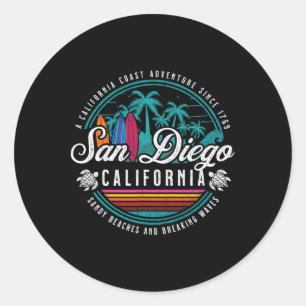 Pegatina Redonda Playas de arena de San Diego California rompiendo 