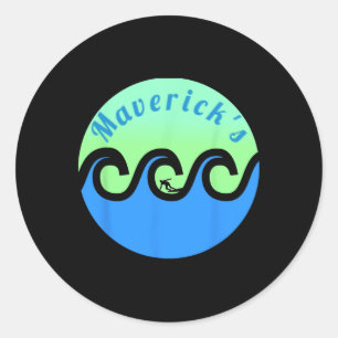 Pegatina Redonda Playas de California, Surf Surf de Maverick