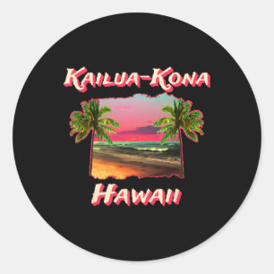 Pegatina Redonda Playas De Kailua-kona Hawaii