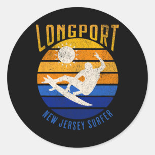 Pegatina Redonda Playas de Surfing Longport Nj de Nueva Jersey