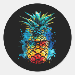 Pegatina Redonda Playas de Verano Coloridas de Pineapple Tropical