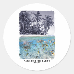 Pegatina Redonda Playas Y Mar De Tahití
