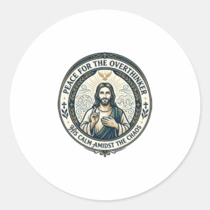 Pegatina Redonda Playera de Afirmaciones de Salud Mental de Jesús I