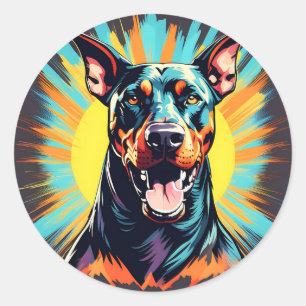 Pegatina Redonda Playful Doberman Pinscher