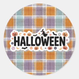 Pegatina Redonda Playful Halloween Plaid