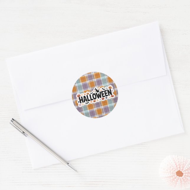Pegatina Redonda Playful Halloween Plaid (Sobre)