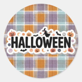 Pegatina Redonda Playful Halloween Plaid