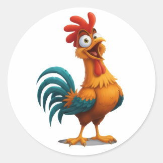 Pegatina Redonda Playful Happy Rooster Sticker