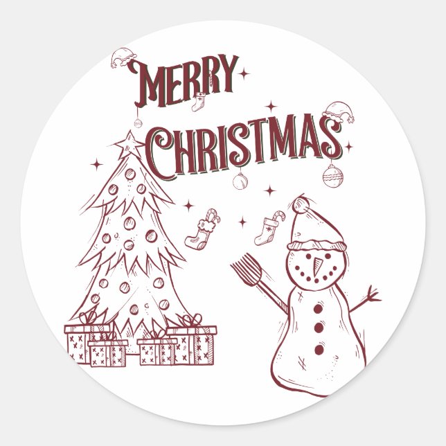 Pegatina Redonda Playful Merry Christmas (Anverso)